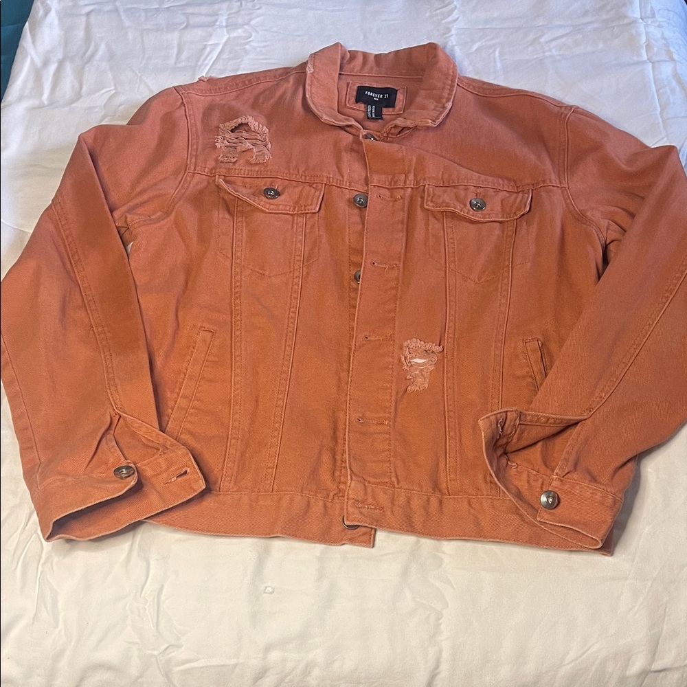 Forever 21 Orange Distressed Denim Jacket
